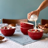 Lifetsyle image of red staub bowl