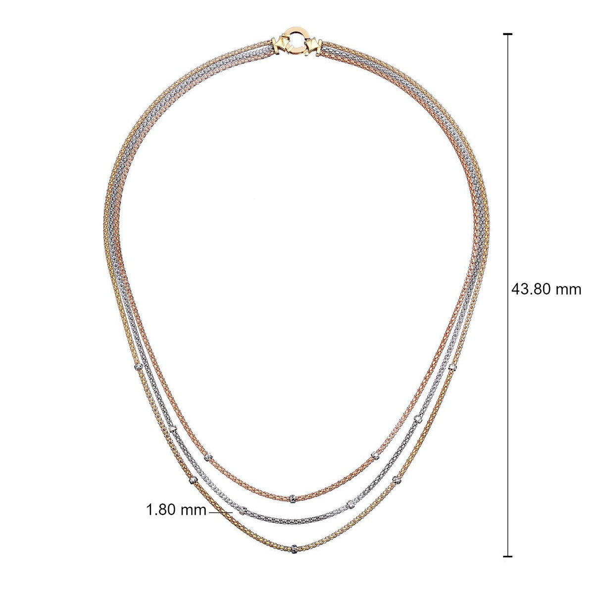 14ct Tri Colour Gold 3 Row Necklace