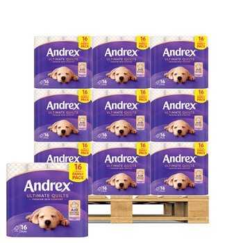 Andrex® Supreme Quilts 3-Ply Toilet Tissue, 3 x 16 Pack x 24 Units (Pallet Deal)