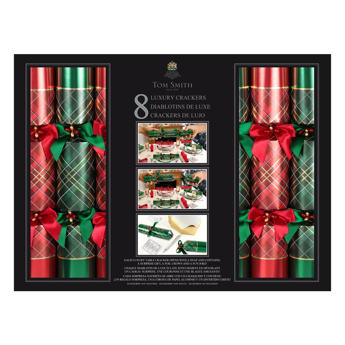 Tom Smith 14 Inch (36 cm) Deluxe Christmas Crackers 8 Pack With Silver