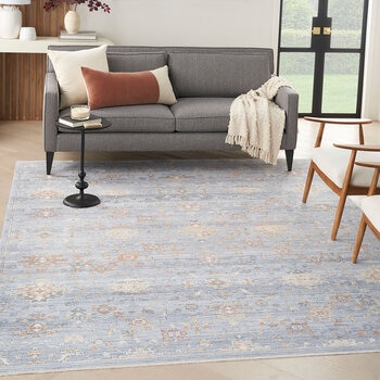 Elegant Heirloom Blue & Ivory Patterned Rug in 2 Sizes