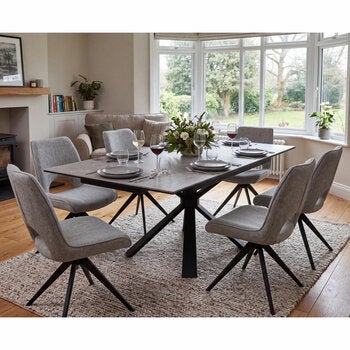 Jordan Ceramic Extending Dining Table + 6 Grey Chairs, Seats 6-8 Jordan Ceramic Extending Dining Table + 6 Grey Chairs, Seats 6-8