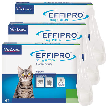 Effipro® Spot-On Flea and Tick Treatment for Cats (1kg+), 3 x 4 x 50mg