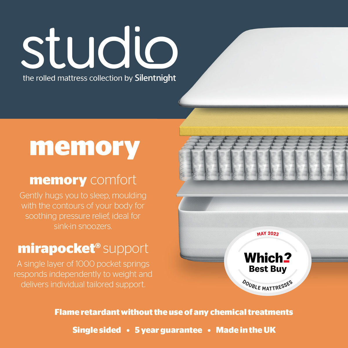 Silentnight Studio Memory 1000 Hybrid Rolled Mattress in 3 Sizes