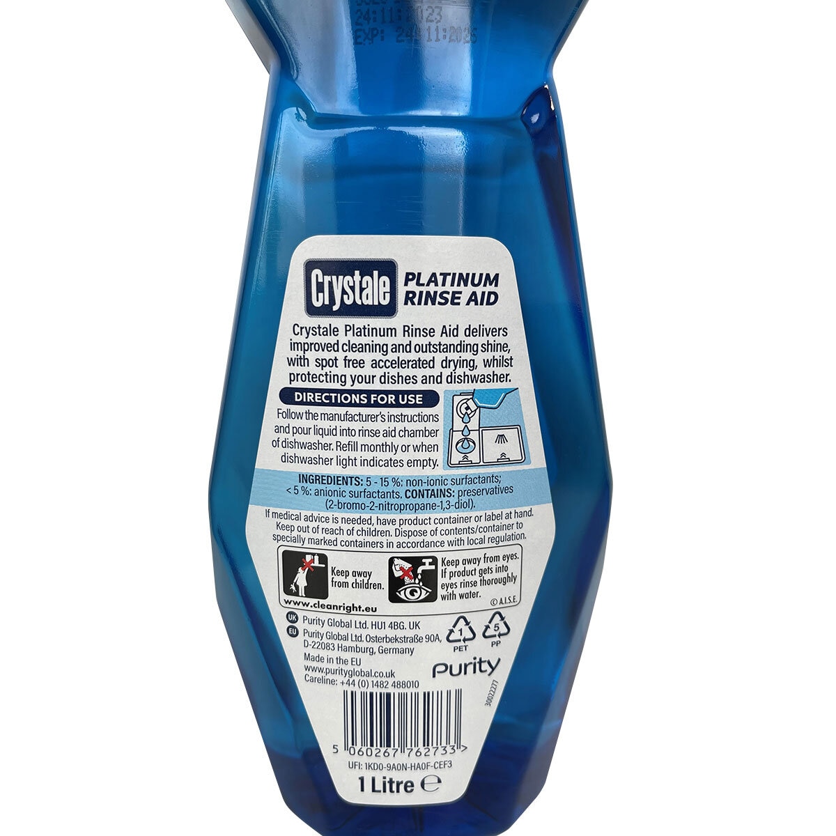 Crystale Platinum Dishwasher Rinse Aid, 4 x 1L