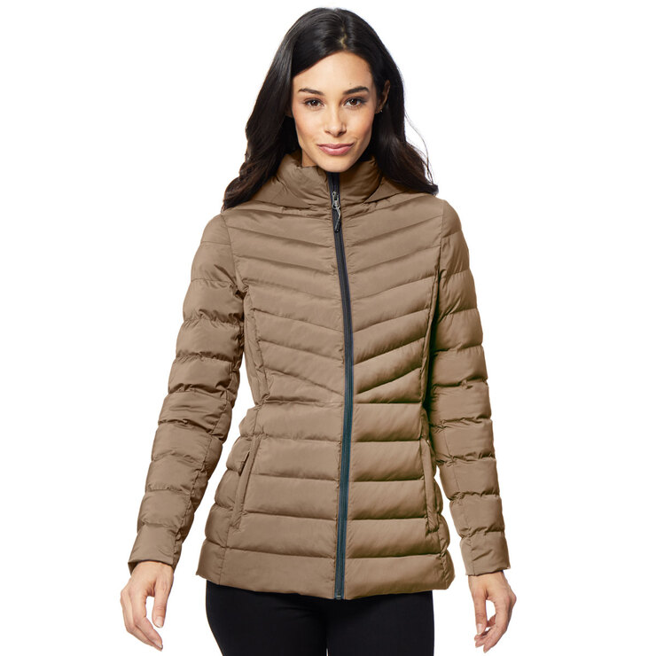32 Degrees Women's Quilted Jacket with Hood in Beige | Costco UK