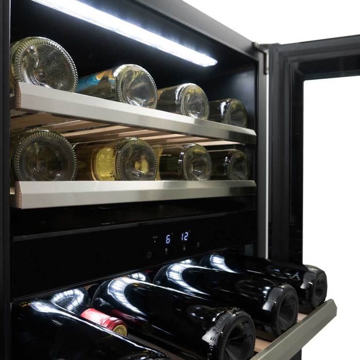 Danby DWC114KD1BSS, 38 Bottle Freestanding, Dual Zone Wine Cooler in