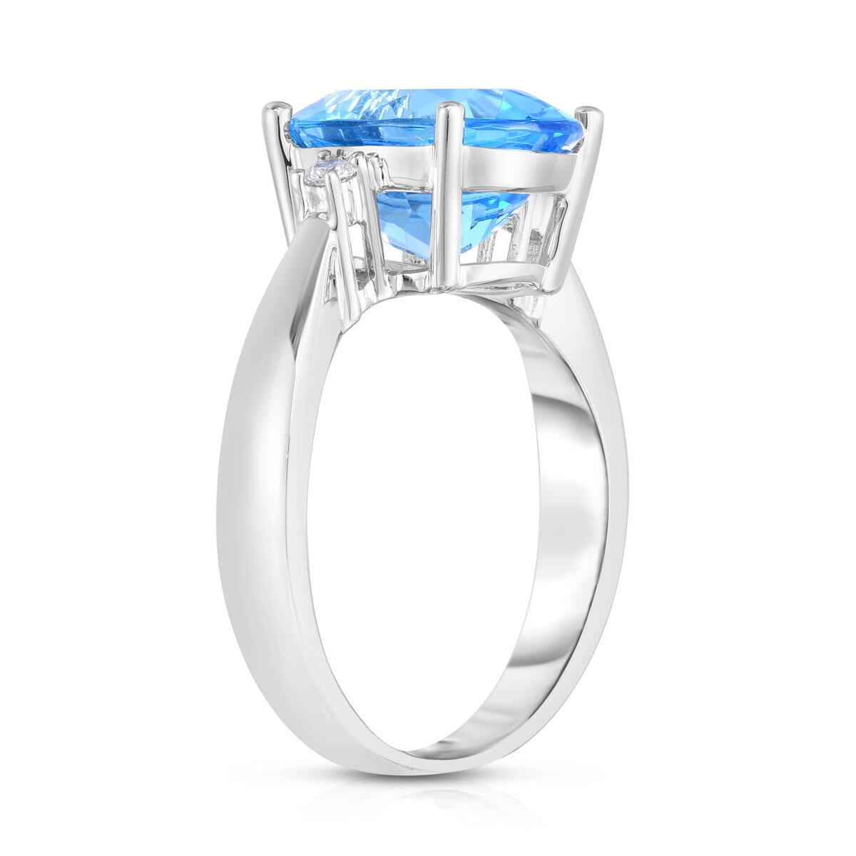 Oval Cut Blue Topaz & 0.05ctw Diamond Ring, 14ct White Gold