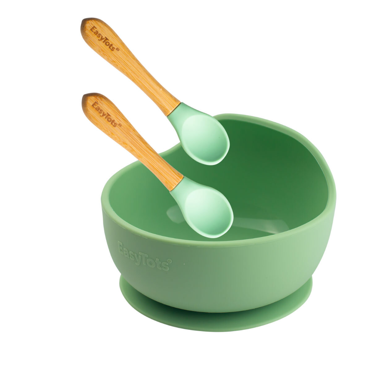 EasyTots Suction Bowl with Bamboo Spoons - Sage