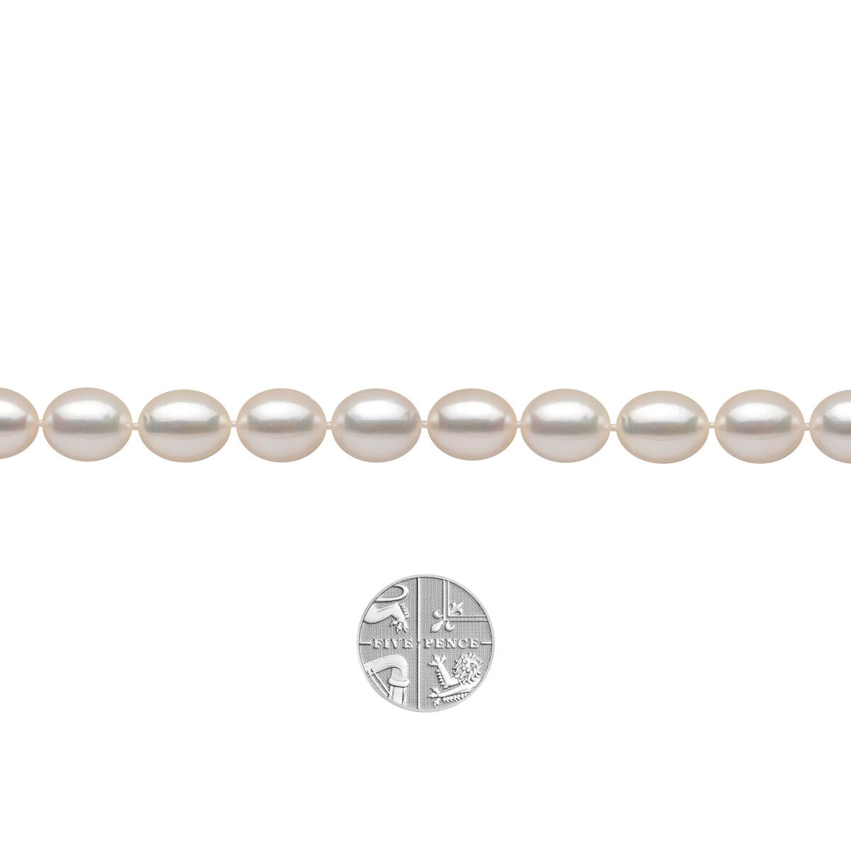 10-10.5mm Cultured Freshwater White Oval Pearl Necklace, 18ct White Gold