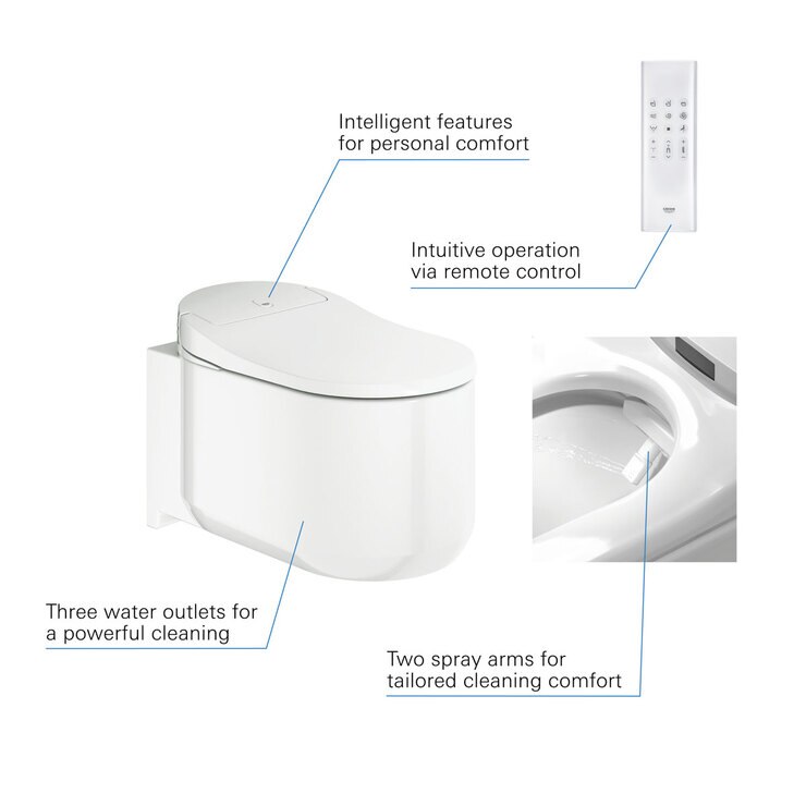 Grohe Sensia Arena Smart Wall Hung Toilet with Rapid SLX 1.13m Frame ...