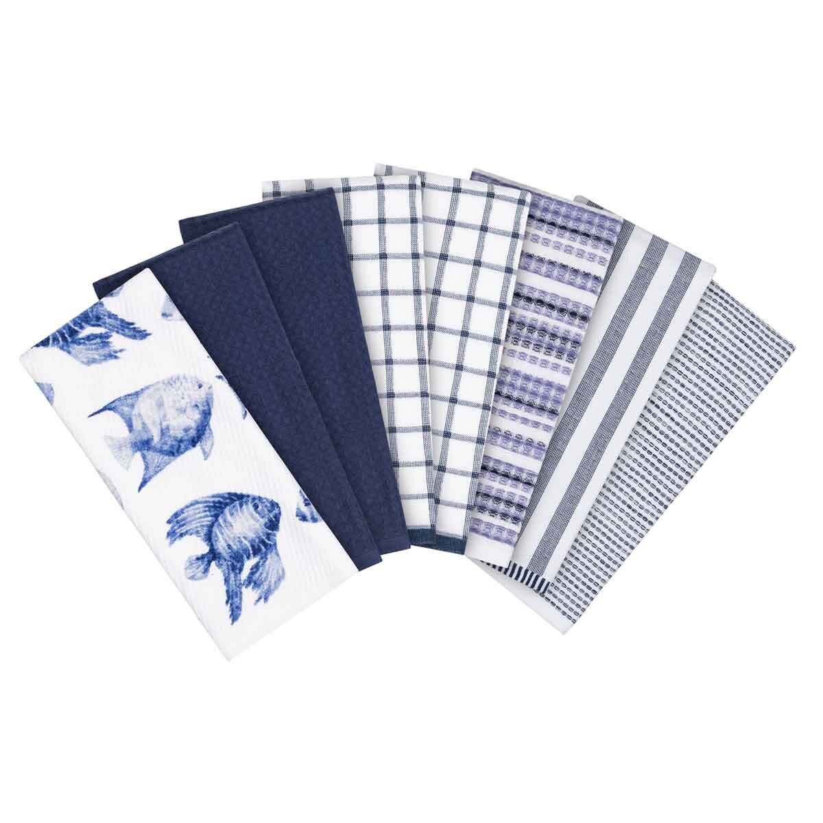 Caro Home 100% Cotton Kitchen Towels 8 Pack in Blue