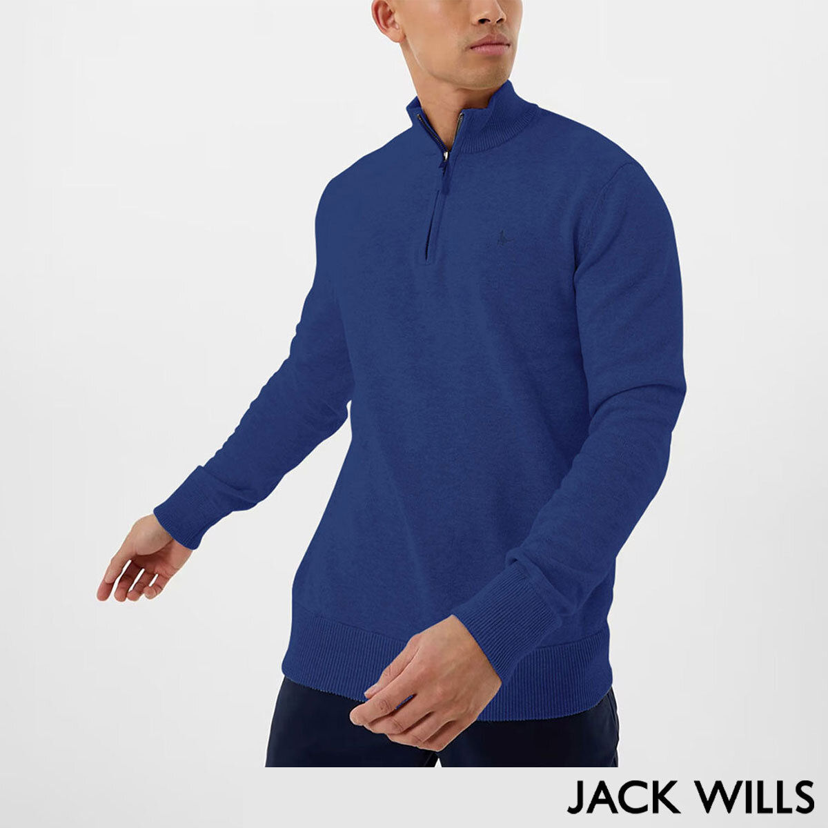 Jack Wills Men's Funnel Neck 1/2 Zip Sweater in Blue