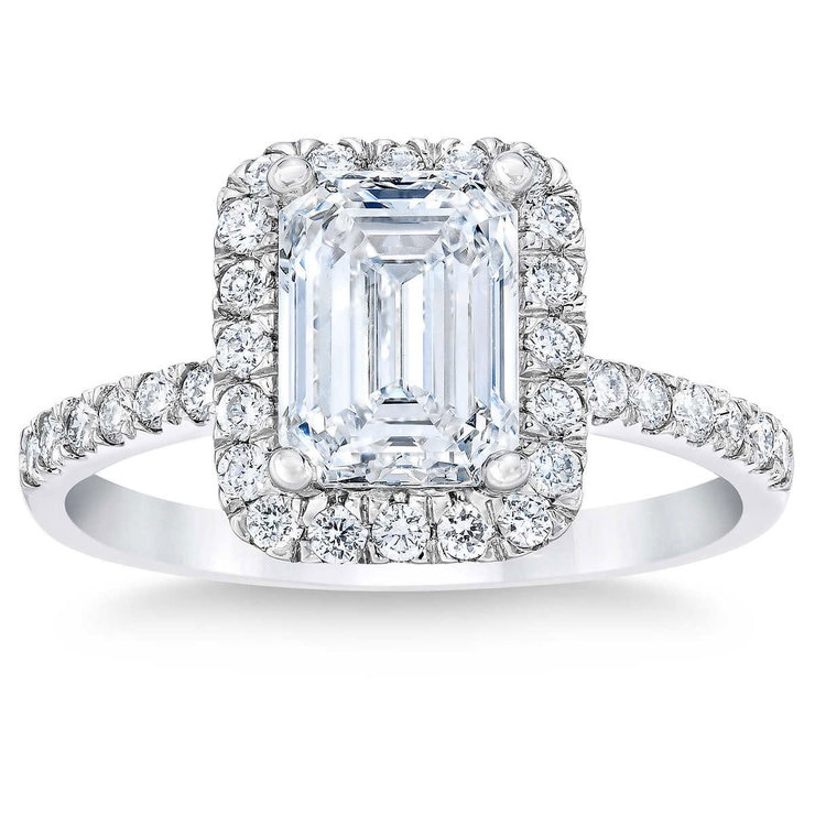 3.65ctw Emerald Cut Diamond Halo Ring, Platinum | Costco UK