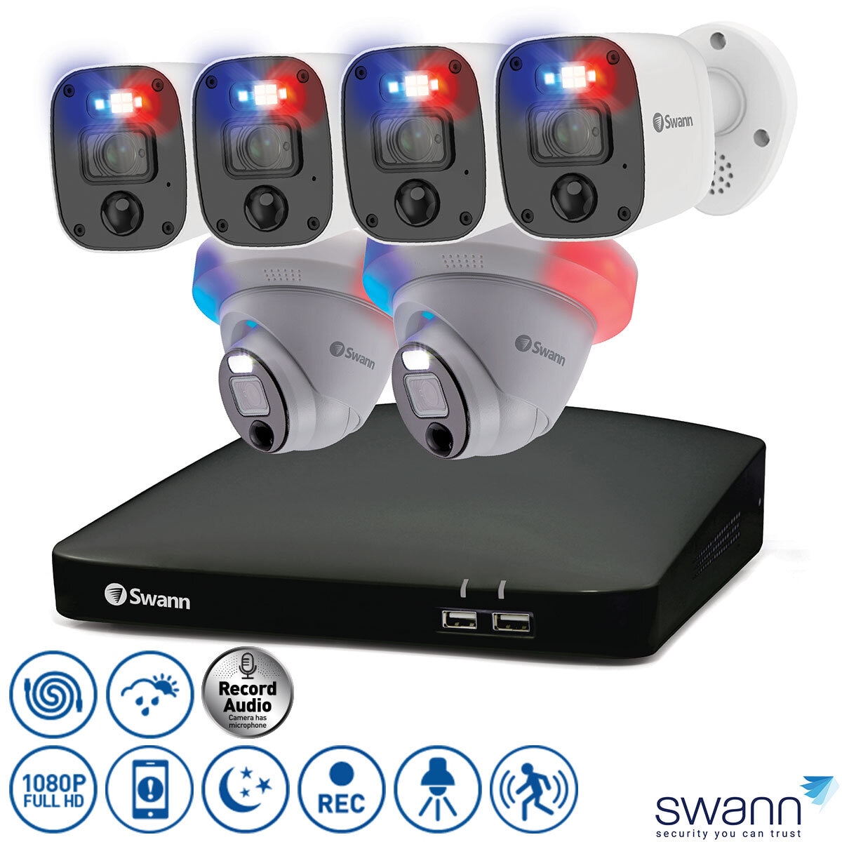 Swann 8 Channel 2TB DVR Recorder with 4 x 4k Full HD Enforcer™ Bullet Camera & 2 x 4k Full HD Enforcer™ Dome Cameras, SWDVK-856804MQB2D-EU