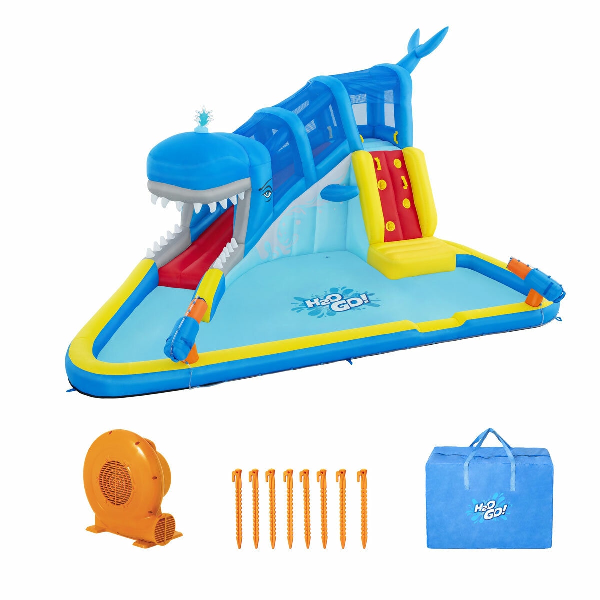 Studio image of the H2OGO! Whales 'n Waves Kids Inflatable Mega Water Park, blower and stakes Studio image of the H2OGO! Whales 'n Waves Kids Inflatable Mega Water Park, blower and stakes