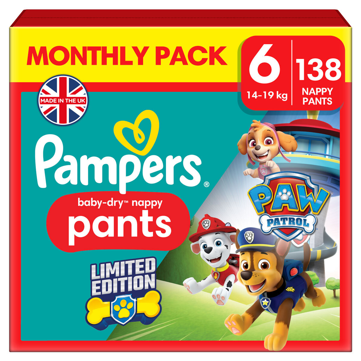Pampers Paw Patrol Baby Dry Pants Size 6, 138 Pack