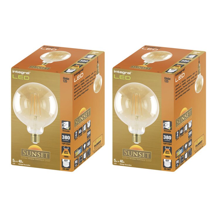 Integral LED G125 Vintage Sunset Globe 5W Dimmable Bulb (2 Pack) - E27