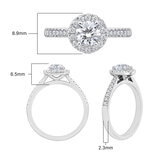 0.97ctw Round Brilliant Cut Diamond Halo Ring, Platinum