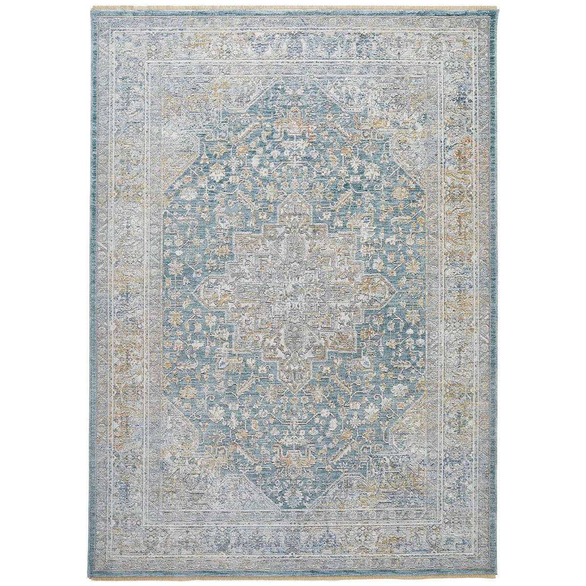 Elegant Heirloom Blue & Ivory Patterned Rug in 2 Sizes 