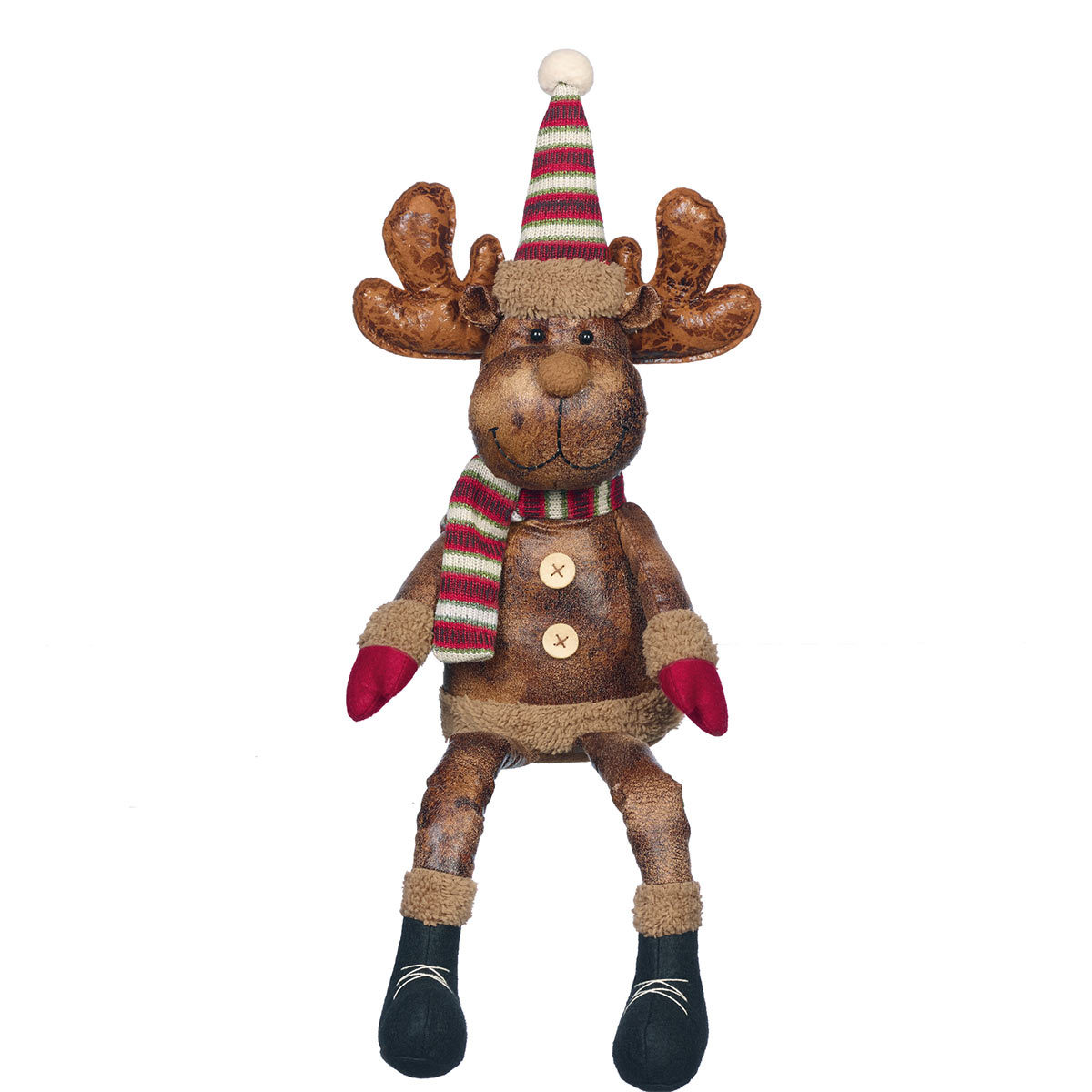 20 Inch (50 cm) Christmas Leather-Look Set Of Two Posable Snowman And Moose Shelf Sitters