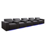 Valencia Barcelona Row of 5 Black Leather Reclining Home Theatre Seating