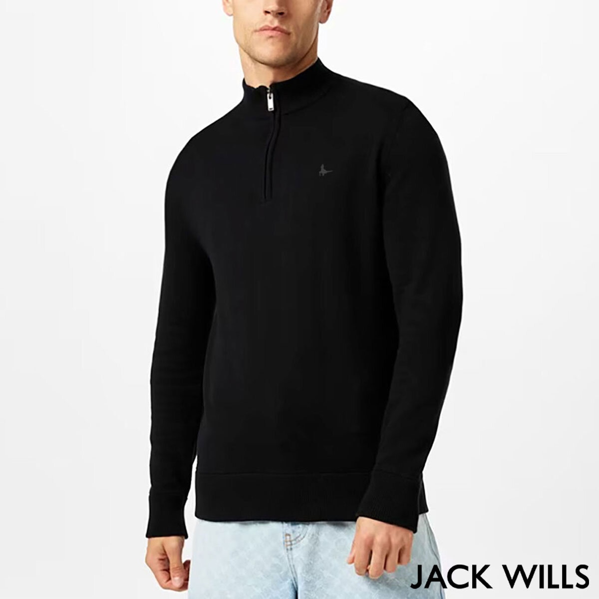 Jack Wills Men's Funnel Neck 1/2 Zip Sweater in Black