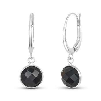 Round Cut Black Onyx Earrings, 14ct White Gold