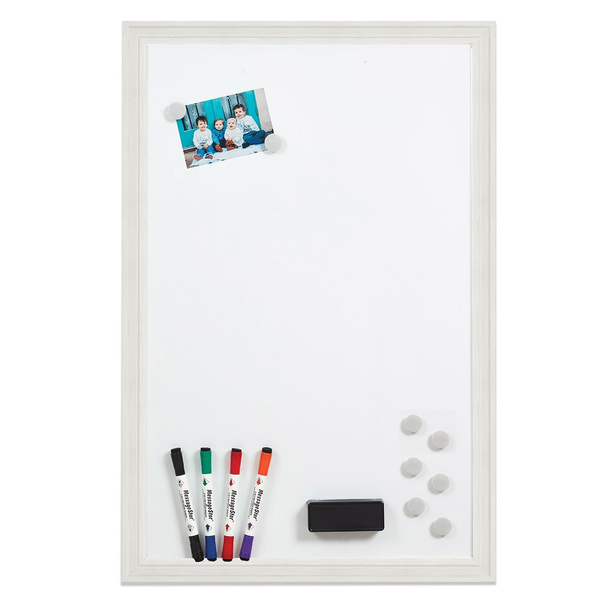 MessageStor® 24"x36" Magnetic Dry Erase Board with Accessories, White Frame