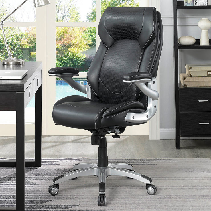 True Wellness Active Lumbar Black Bonded Leather Managers Chair | Costco UK