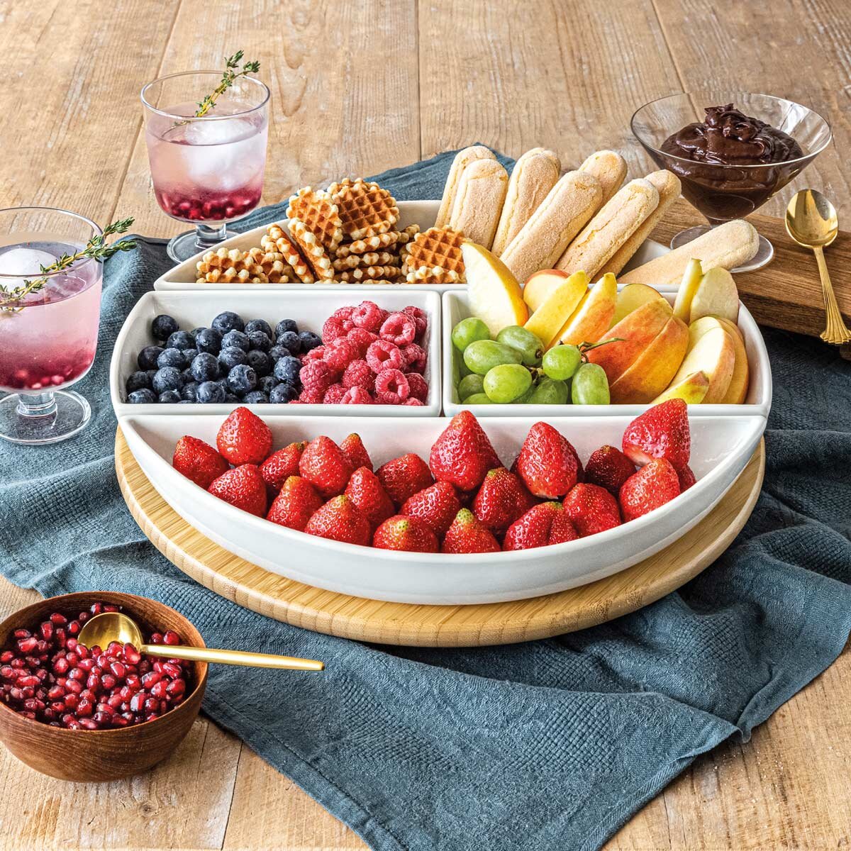 Bamboo Lazy Susan with Porcelain Dishes