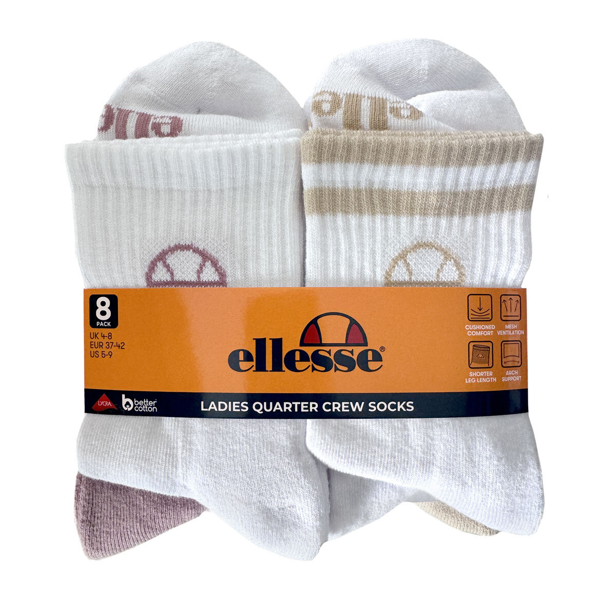 Ellesse Ladies Quarter Sock 8 Pack