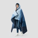 Weatherproof vintage outdoor blanket with detachable hood in blue