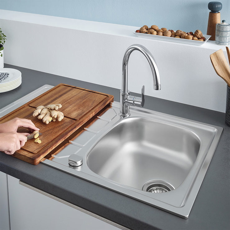 GROHE K200 Stainless Steel Sink and Bau SingleLever Mixer Tap Bundle