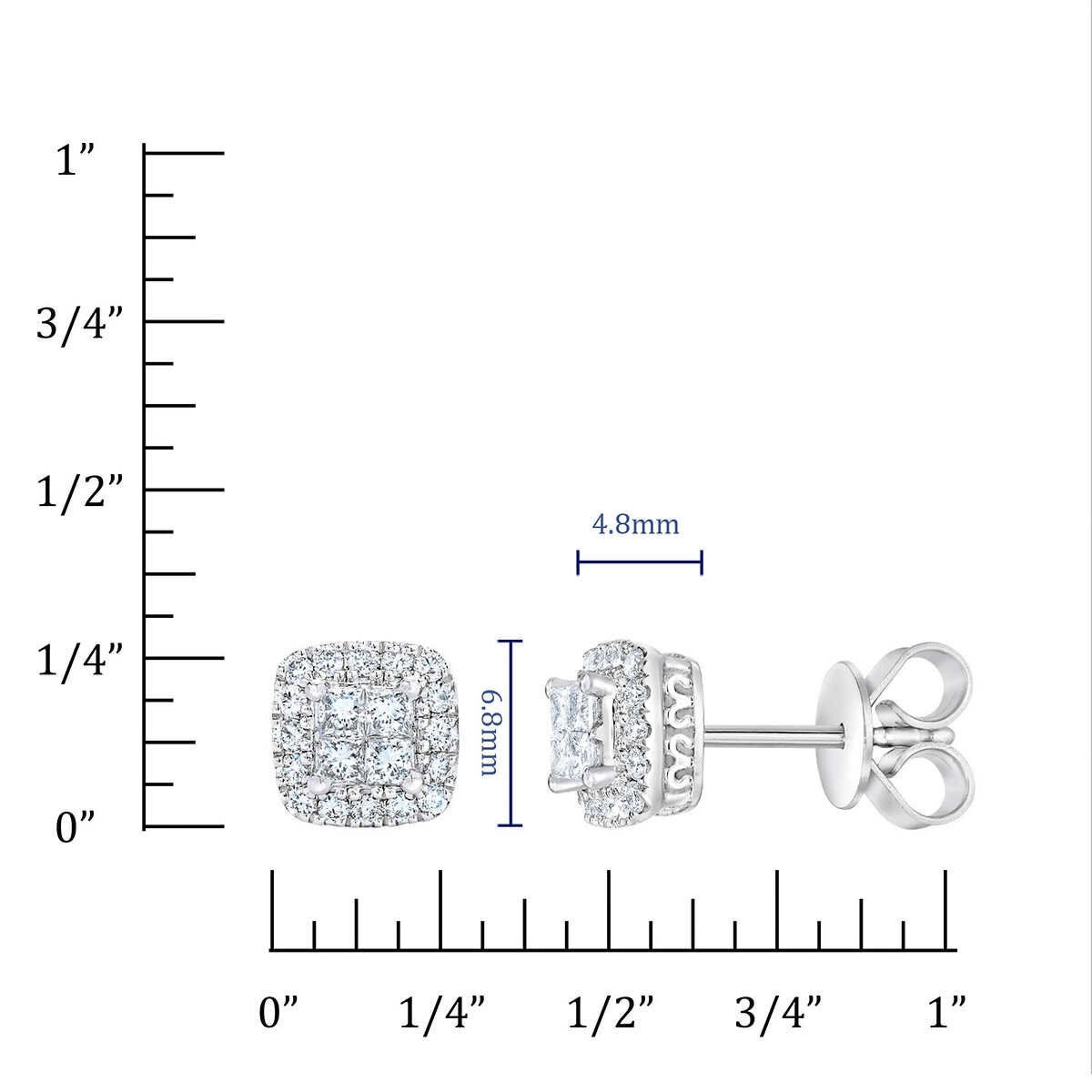 0.40ctw Princess & Round Brilliant Cut Diamond Stud Earrings, 14ct White Gold