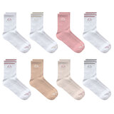 Ellesse Ladies Quarter Sock 8 Pack in Pink, Taupe & White