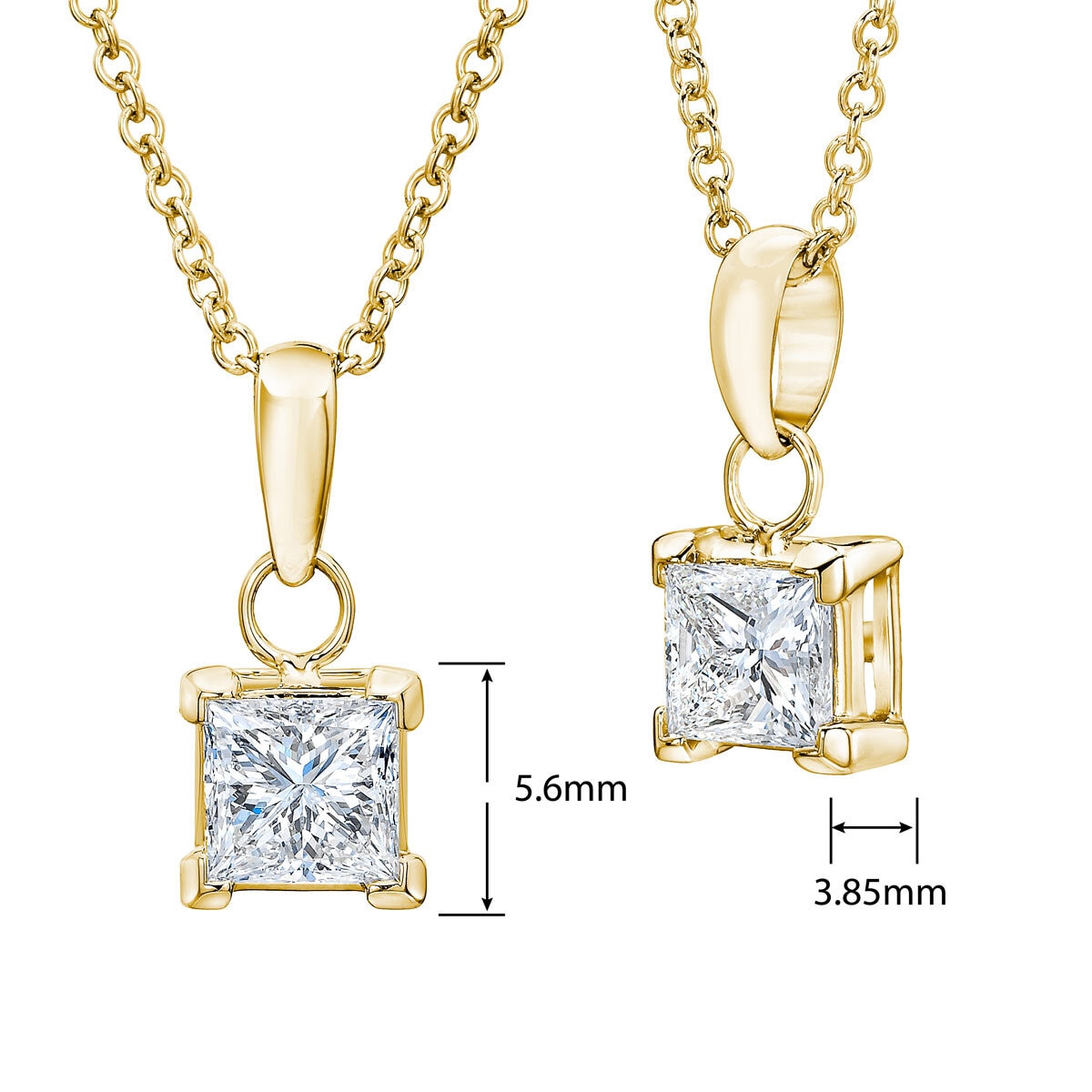 0.5ct Princess Cut Diamond Pendant, 18k Yellow Gold