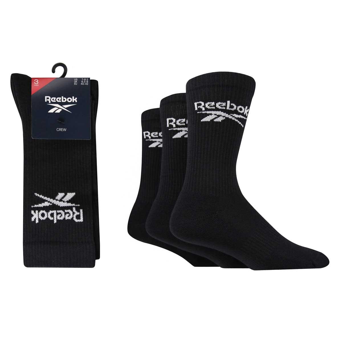 Reebok Unisex Core Crew Socks 6 Pack in Black