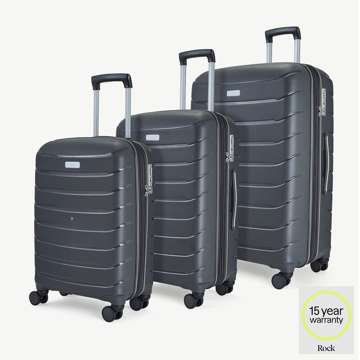 Rock Prime 3 Piece Hardside Luggage Set in Charcoal