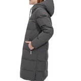 DKNY Ladies Long Down Coat with Hood in Grey