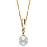 11-12mm Cultured Freshwater Pearl & 0.02ctw Diamond Pendant, 14ct Yellow Gold