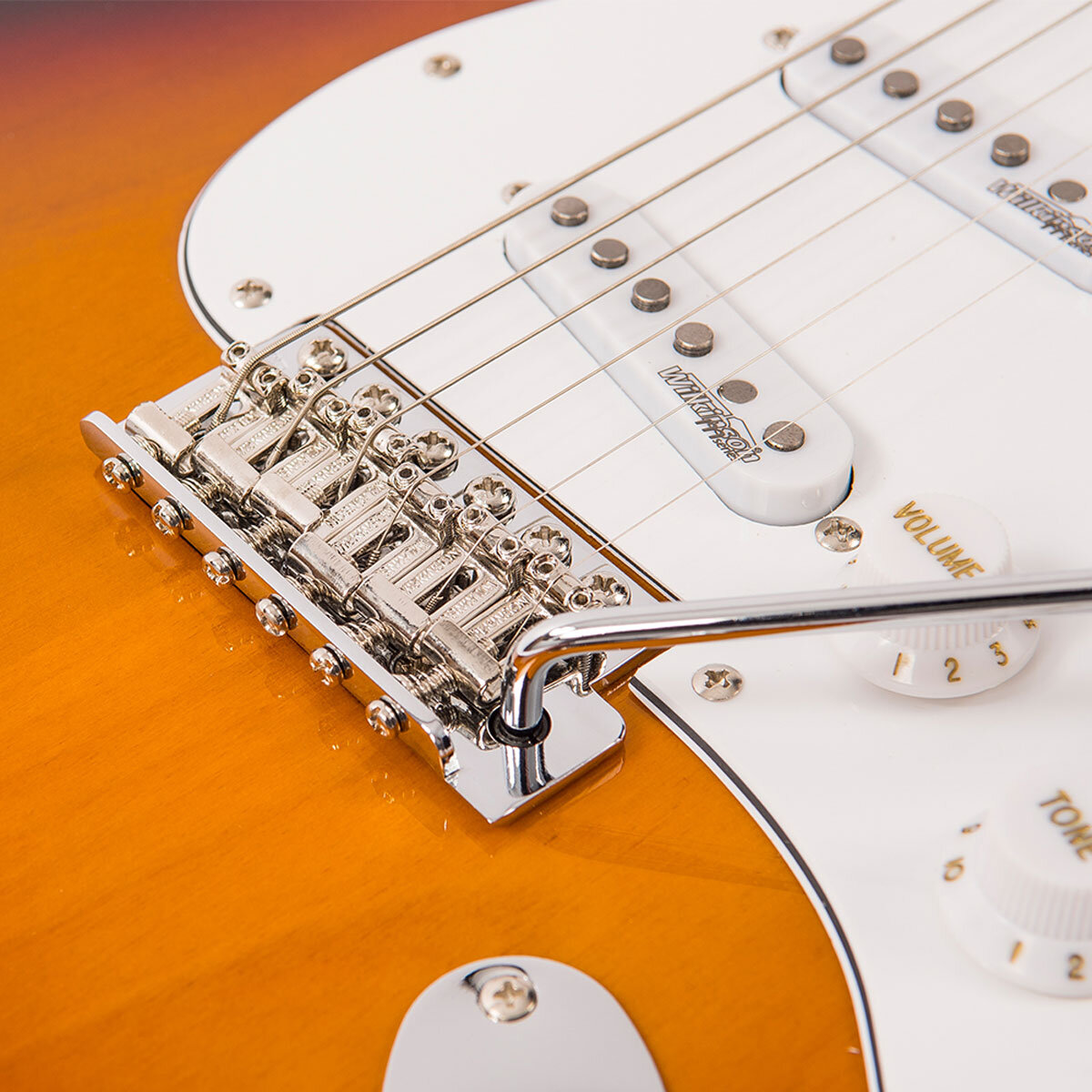 Close up of guitar at an angle