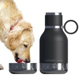 Dog licking Water from Bowl next to Bottle