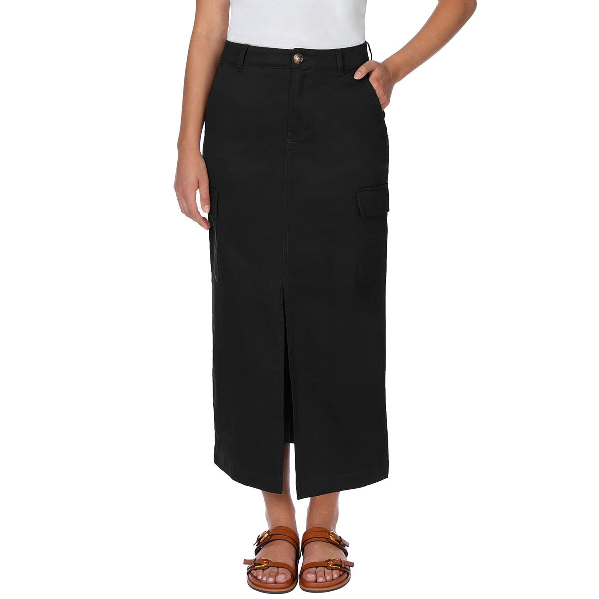 Wellworn Ladies Cargo Maxi Skirt in Black