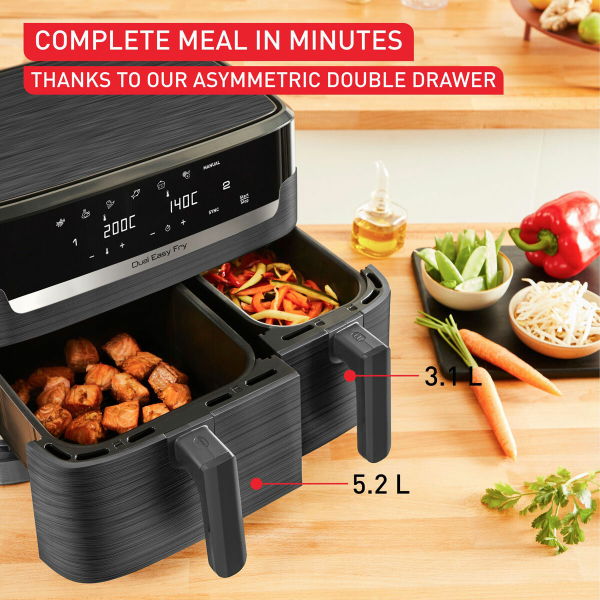 Tefal Easy Fry Dual Air Fryer with asymmetric double draser Tefal Easy Fry Dual Air Fryer with asymmetric double draser