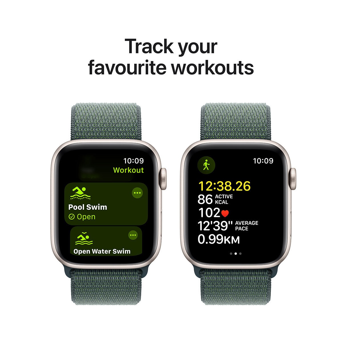 Apple Watch SE GPS + Cellular, 44mm Starlight Aluminium Case with Lake Green Sport Band Loop, MXGV3QA/A