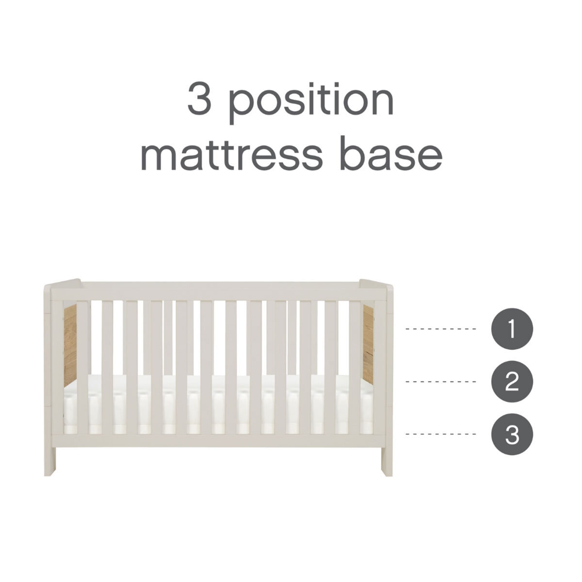 Tutti Bambini Alba Mini Cot Bed with Sprung Mattress, White & Distressed Oak