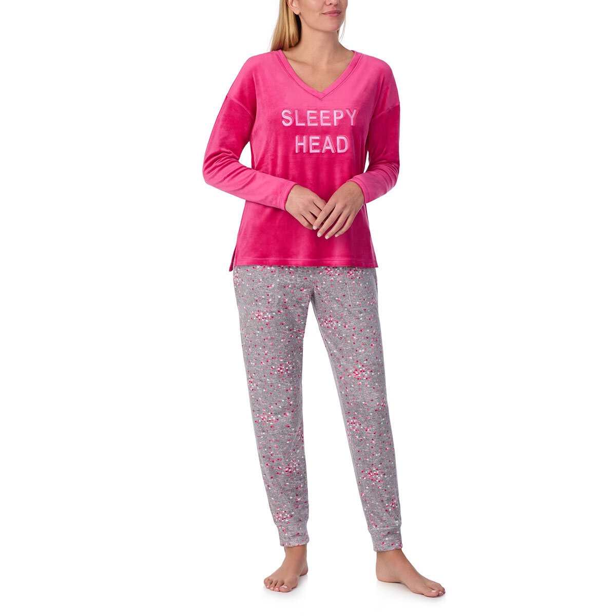 Jane & Bleecker Women's Silky Plush Pyjama Set in Pink