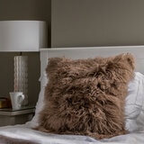 Naturally Sheepskins Mongolian Cushion, 50 x 50 cm in Mocha