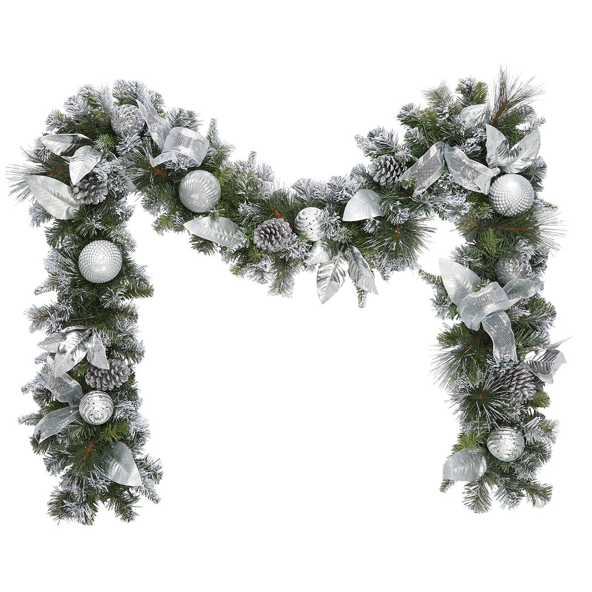 9ft (274.3 cm) Pre-Lit Garland With Plug In Lights in Silver